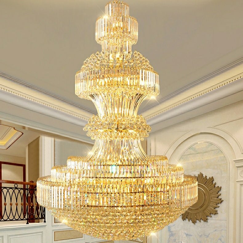 Luxury Extra Large Round Ceiling Lighting Fixture Stately Crystal Chandelier For Foyer Entryway/ Entrance - cyranlamps