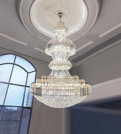 Luxury Extra Large Round Ceiling Lighting Fixture Stately Crystal Chandelier For Foyer Entryway/ Entrance - cyranlamps