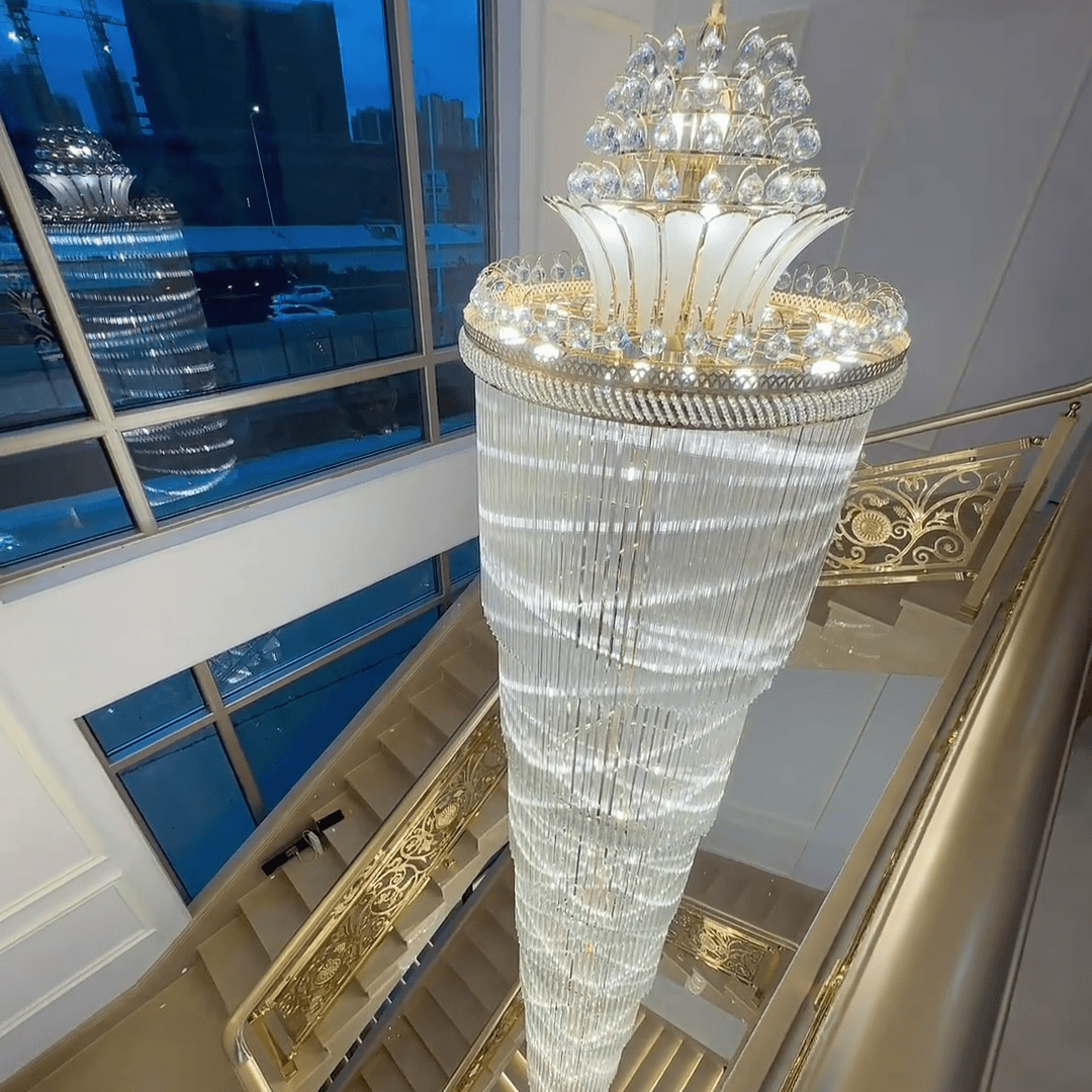 Luxury Extra Long Crystal Chandelier for Villa/Staircase/Foyer - cyranlamps