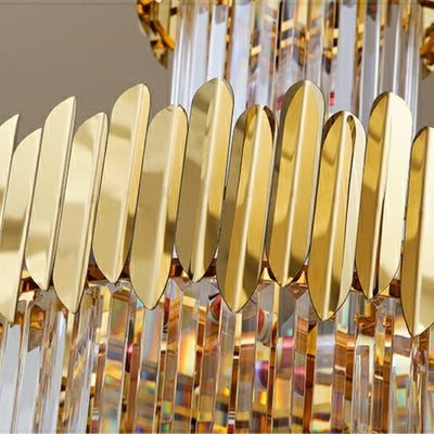 Luxury Gold Trimmed Long Crystal Chandelier Foyer Staircase Extra Large Ceiling Light Fixture - cyranlamps