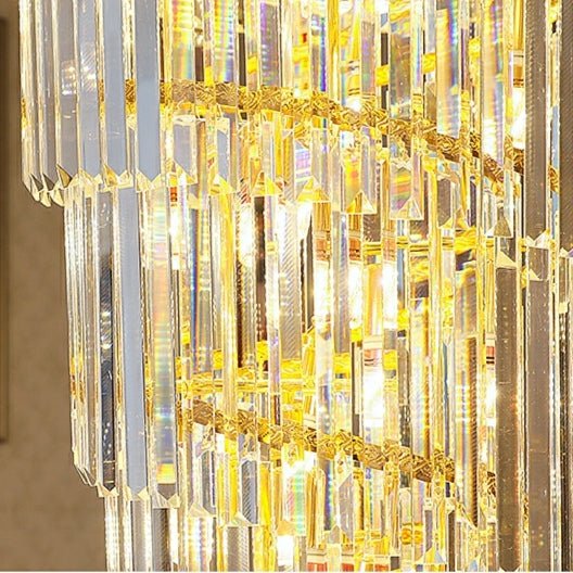 Luxury Gold Trimmed Long Crystal Chandelier Foyer Staircase Extra Large Ceiling Light Fixture - cyranlamps