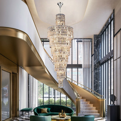 Luxury Large Crystal Chandelier For Hight Ceiling Living Room Long Staircase Light Fixture - cyranlamps