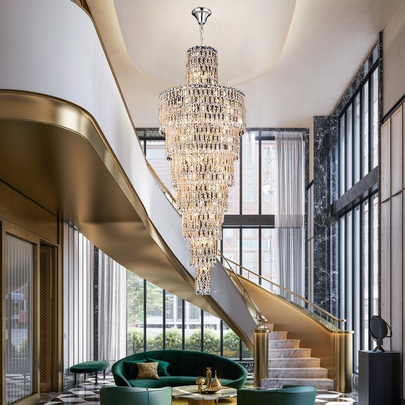 Luxury Large Crystal Chandelier For Hight Ceiling Living Room Long Staircase Light Fixture - cyranlamps