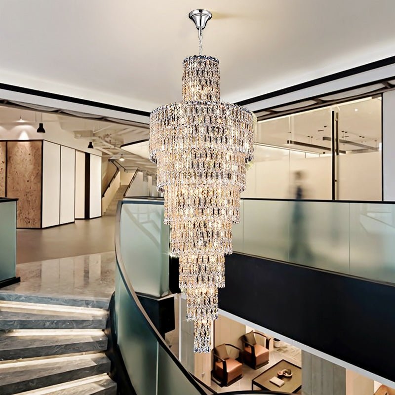 Luxury Large Crystal Chandelier For Hight Ceiling Living Room Long Staircase Light Fixture - cyranlamps