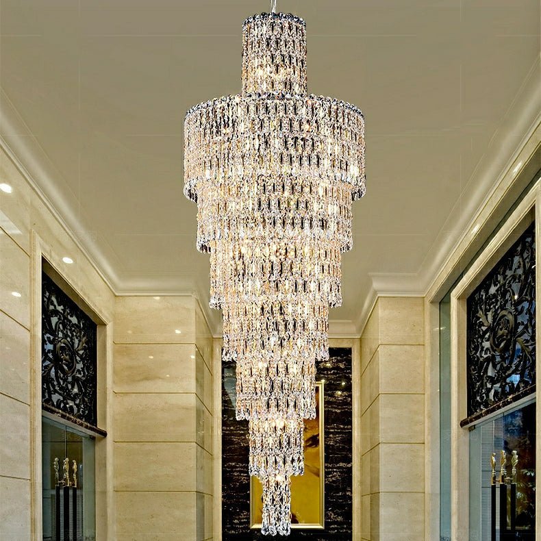 Luxury Large Crystal Chandelier For Hight Ceiling Living Room Long Staircase Light Fixture - cyranlamps