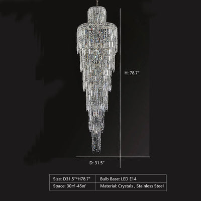 Luxury Large Crystal Chandelier For Hight Ceiling Living Room Long Staircase Light Fixture - cyranlamps