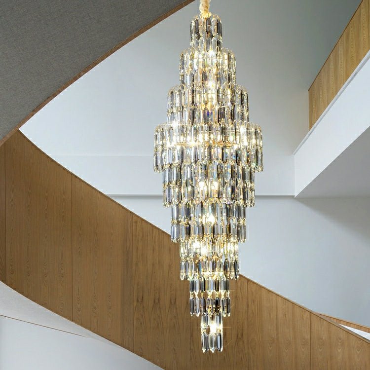 Luxury Large Foyer Staircase K9 Crystal Chandelier Long Ceiling Lighting Fixture For Living Room Hall - cyranlamps
