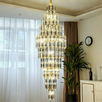 Luxury Large Foyer Staircase K9 Crystal Chandelier Long Ceiling Lighting Fixture For Living Room Hall - cyranlamps