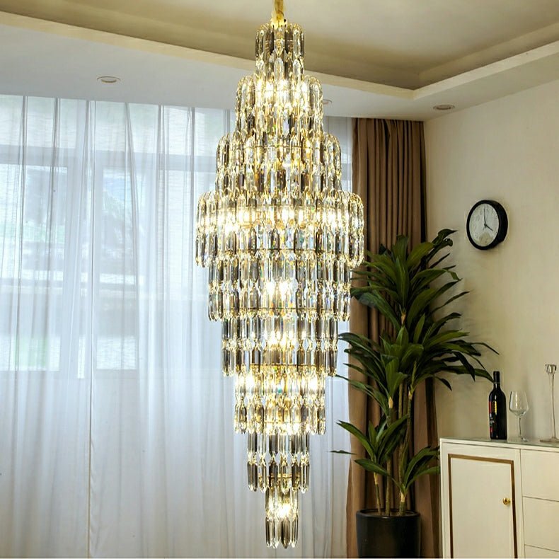 Luxury Large Foyer Staircase K9 Crystal Chandelier Long Ceiling Lighting Fixture For Living Room Hall - cyranlamps