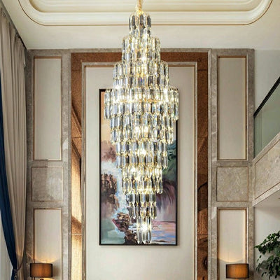 Luxury Large Foyer Staircase K9 Crystal Chandelier Long Ceiling Lighting Fixture For Living Room Hall - cyranlamps