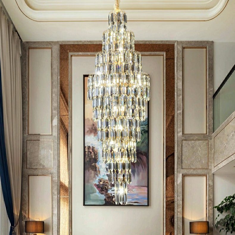 Luxury Large Foyer Staircase K9 Crystal Chandelier Long Ceiling Lighting Fixture For Living Room Hall - cyranlamps