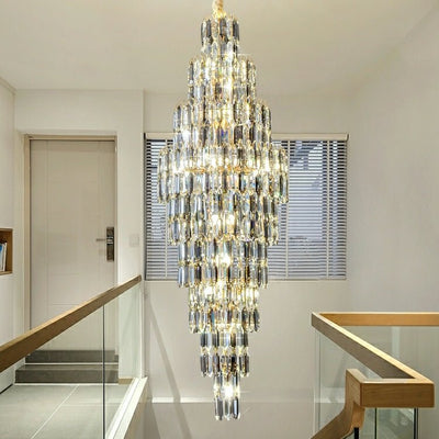 Luxury Large Foyer Staircase K9 Crystal Chandelier Long Ceiling Lighting Fixture For Living Room Hall - cyranlamps