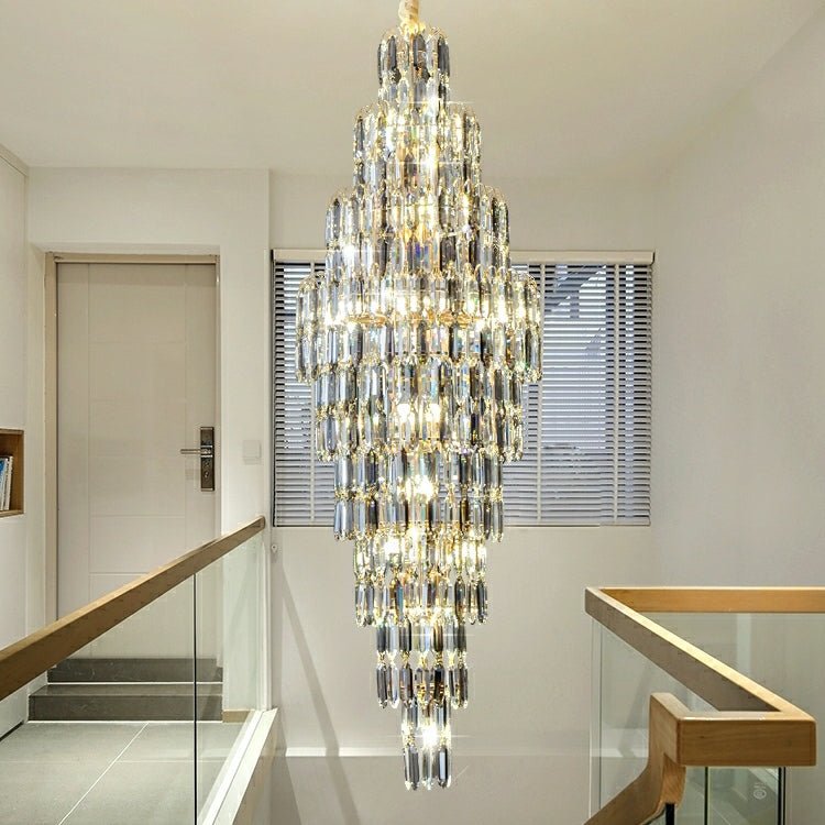 Luxury Large Foyer Staircase K9 Crystal Chandelier Long Ceiling Lighting Fixture For Living Room Hall - cyranlamps