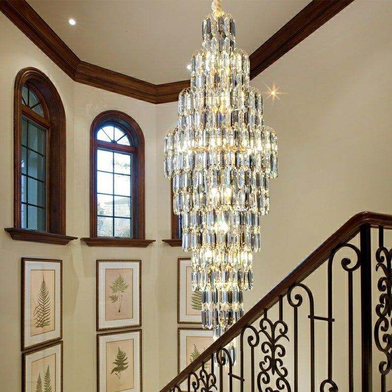 Luxury Large Foyer Staircase K9 Crystal Chandelier Long Ceiling Lighting Fixture For Living Room Hall - cyranlamps