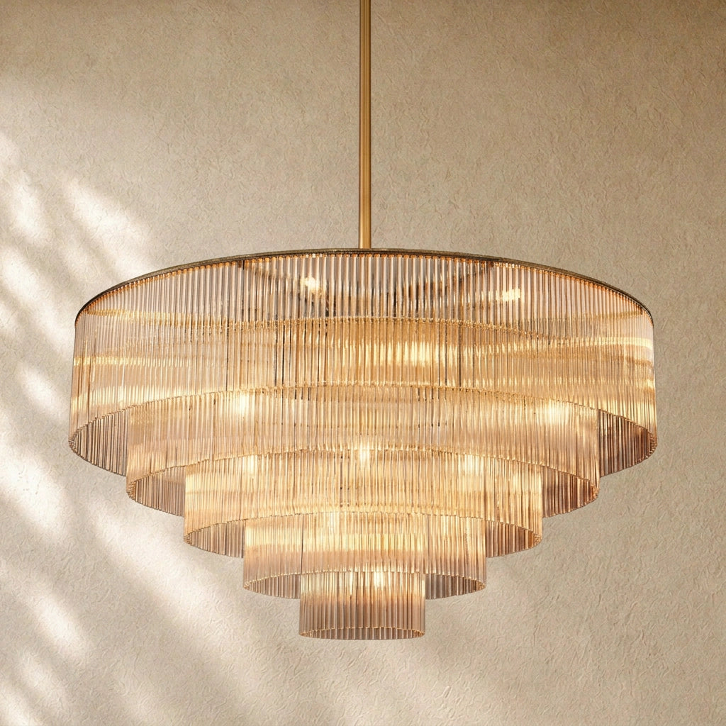 Amad  Round Glass Rod Chandelier