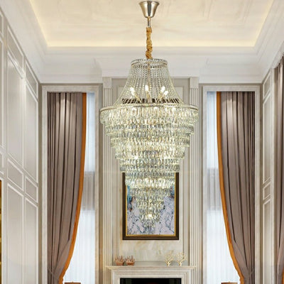 Magnificent Extra Large Foyer Hall Chandelier Tiered Crystal Ceiling Lighting Fixture For Living Room Decor - cyranlamps