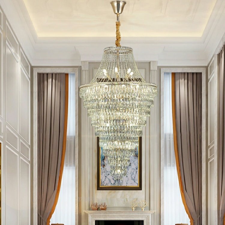 Magnificent Extra Large Foyer Hall Chandelier Tiered Crystal Ceiling Lighting Fixture For Living Room Decor - cyranlamps