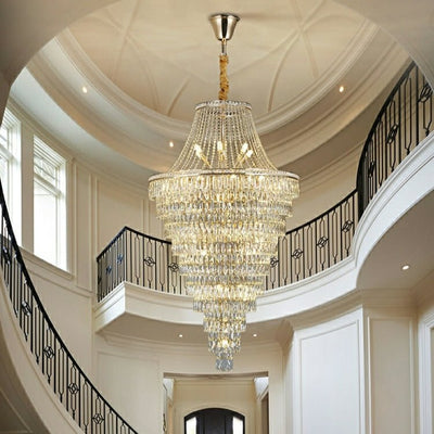 Magnificent Extra Large Foyer Hall Chandelier Tiered Crystal Ceiling Lighting Fixture For Living Room Decor - cyranlamps
