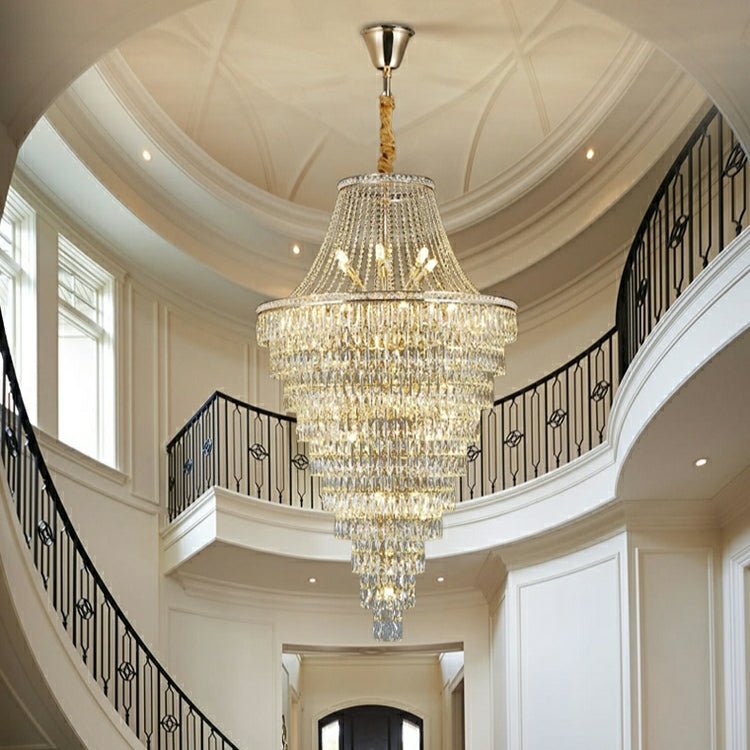 Magnificent Extra Large Foyer Hall Chandelier Tiered Crystal Ceiling Lighting Fixture For Living Room Decor - cyranlamps
