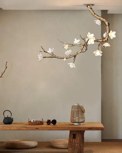 Magnolia Branch & Brass Floral Chandelier - Cyran Lamps