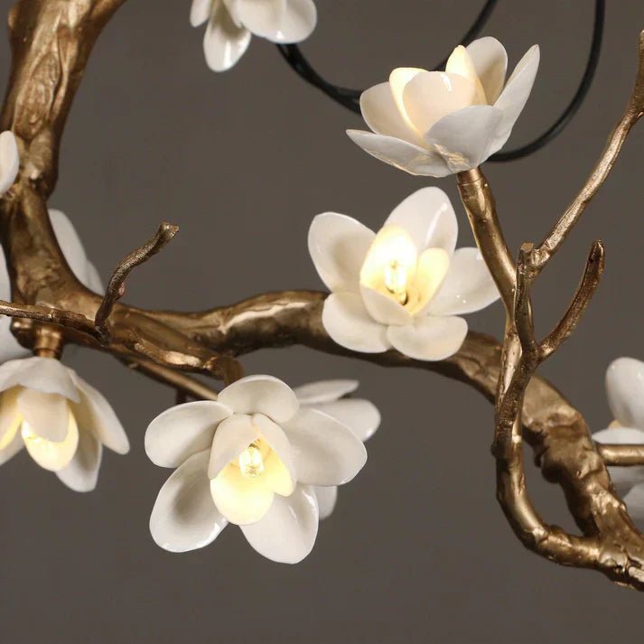 Magnolia Branch & Brass Floral Chandelier - Cyran Lamps