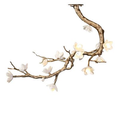 Magnolia Branch & Brass Floral Chandelier - Cyran Lamps