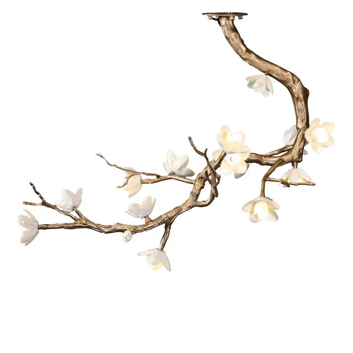 Magnolia Branch & Brass Floral Chandelier - Cyran Lamps