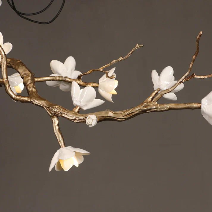 Magnolia Branch & Brass Floral Chandelier - Cyran Lamps
