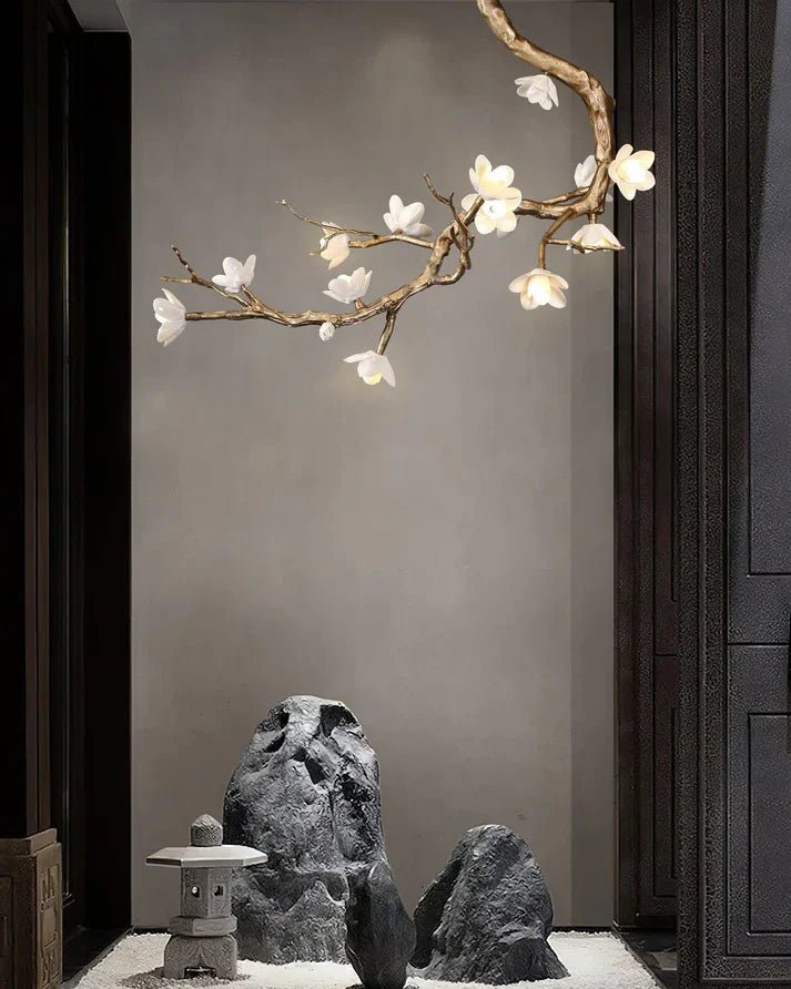 Magnolia Branch & Brass Floral Chandelier - Cyran Lamps