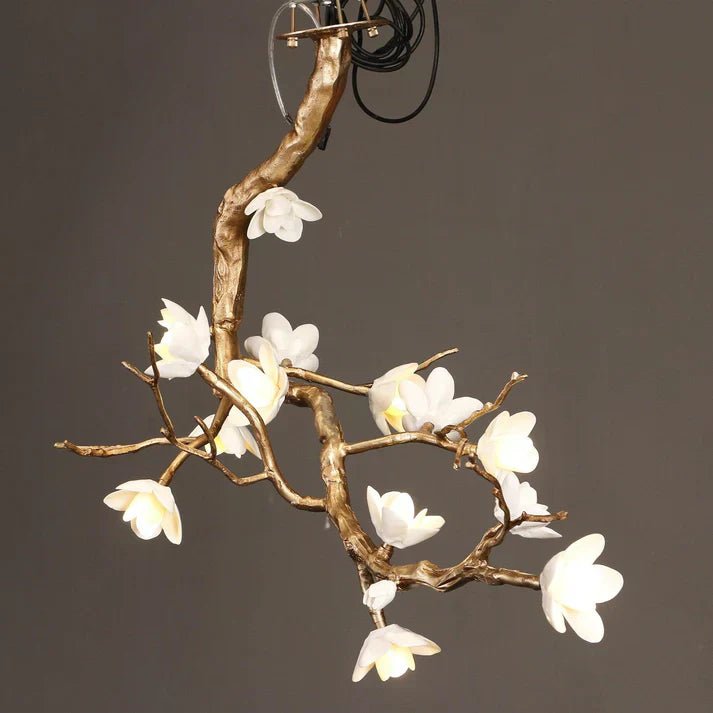 Magnolia Branch & Brass Floral Chandelier - Cyran Lamps