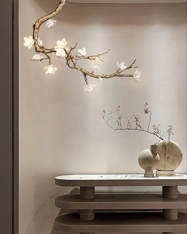 Magnolia Branch & Brass Floral Chandelier - Cyran Lamps