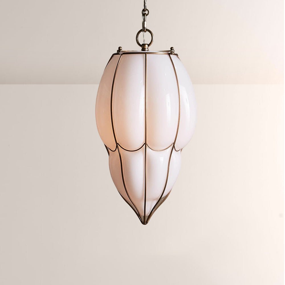 Mara Caged Opal Glass & Brass Large Pendant - cyranlamps