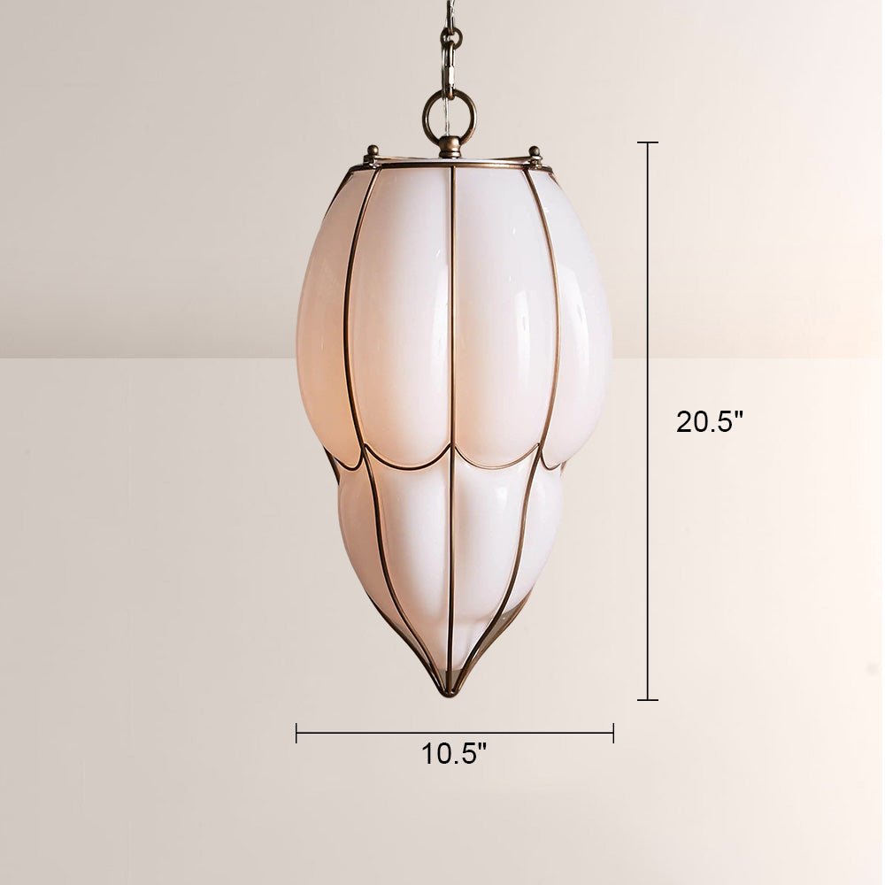 Mara Caged Opal Glass & Brass Large Pendant - cyranlamps
