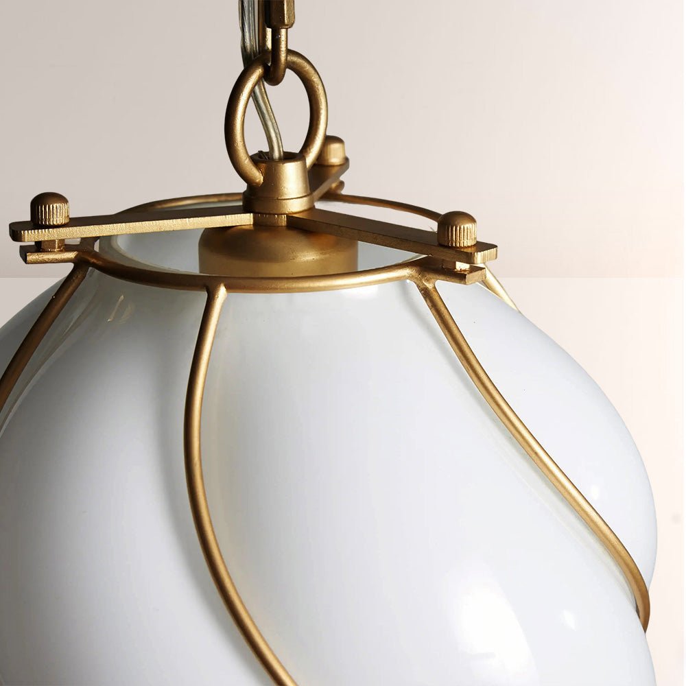 Mara Caged Opal Glass & Brass Small Pendant - cyranlamps