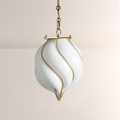 Mara Caged Opal Glass & Brass Small Pendant - cyranlamps