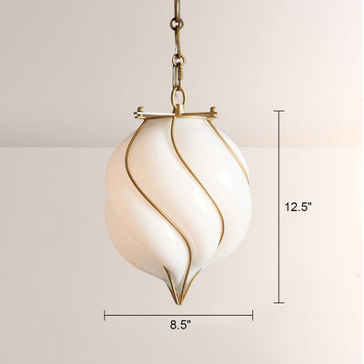 Mara Caged Opal Glass & Brass Small Pendant - cyranlamps