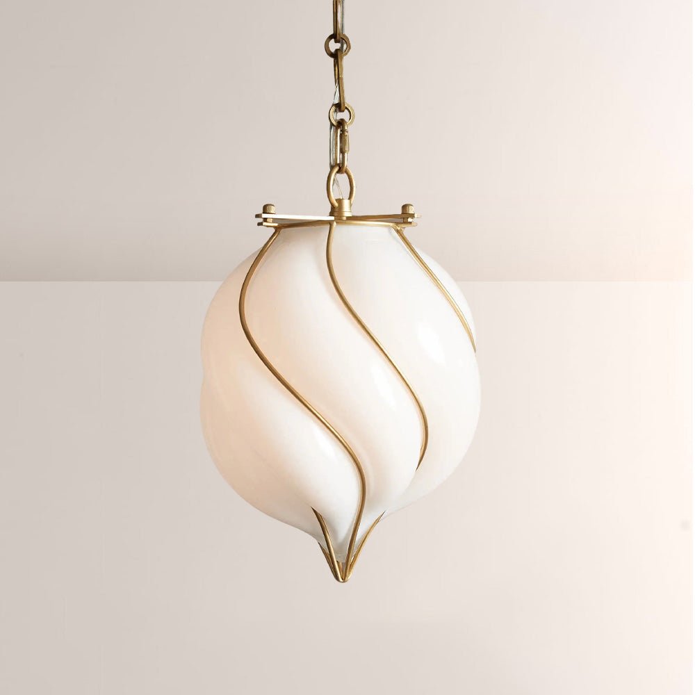 Mara Caged Opal Glass & Brass Small Pendant - cyranlamps