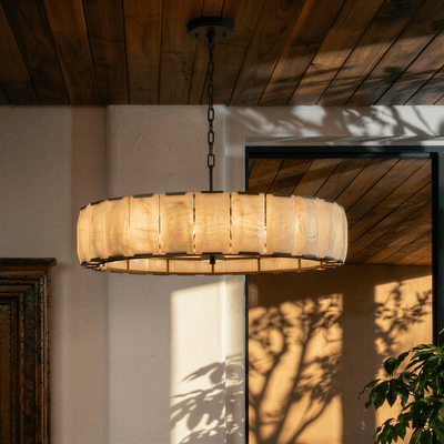 Marlow Alabaster Round Chandelier with Natural Alabaster Stone Shades - cyranlighting