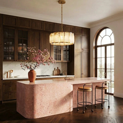 Marlow Alabaster Round Chandelier with Natural Alabaster Stone Shades - cyranlighting