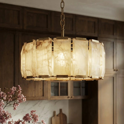 Marlow Alabaster Round Chandelier with Natural Alabaster Stone Shades - cyranlighting