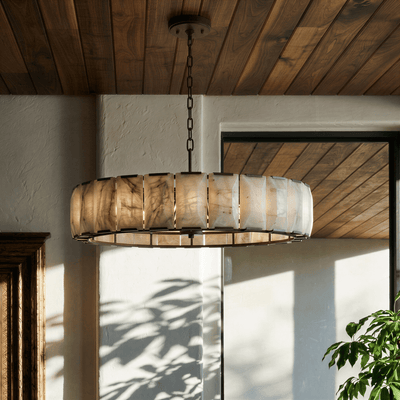 Marlow Alabaster Round Chandelier with Natural Alabaster Stone Shades - cyranlighting