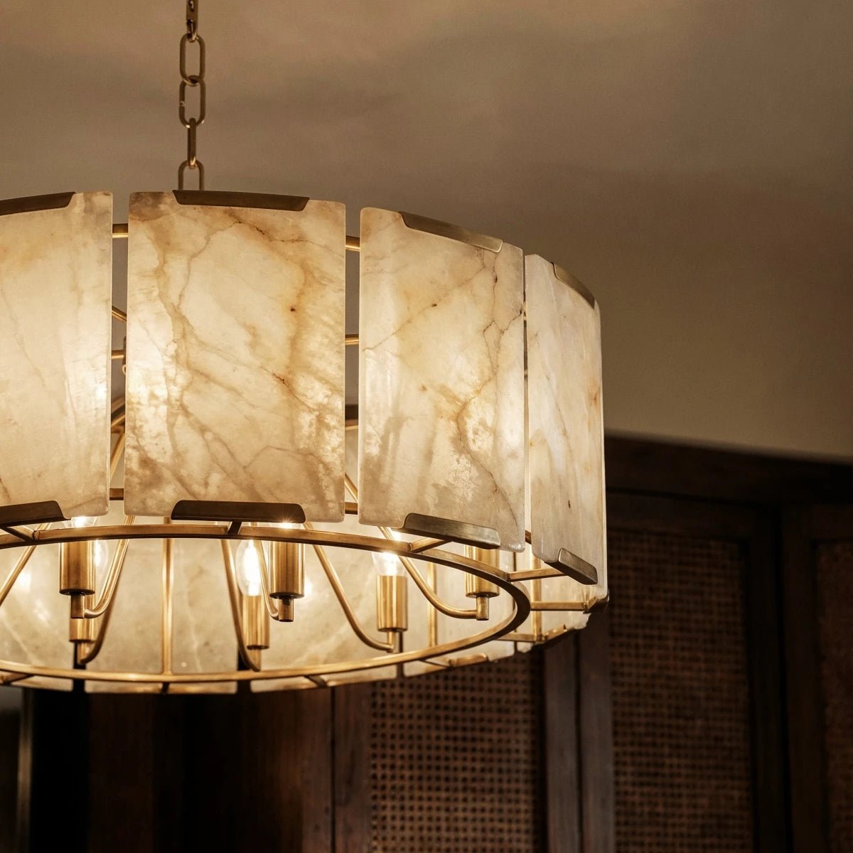 Marlow Alabaster Round Chandelier with Natural Alabaster Stone Shades - cyranlighting
