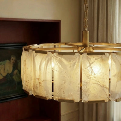 Marlow Alabaster Round Chandelier with Natural Alabaster Stone Shades - cyranlighting