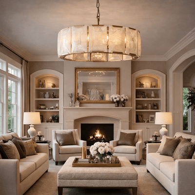 Marlow Alabaster Round Chandelier with Natural Alabaster Stone Shades - cyranlighting