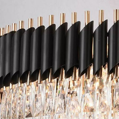 Modern Black Iron Crystal Chandelier For Foyer Staircase Luxurious Design Ceiling Light Fixture - cyranlamps