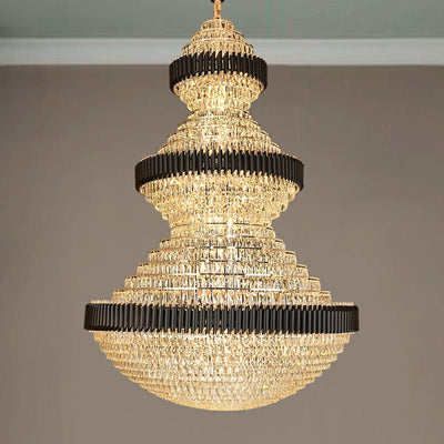 Modern Black Iron Crystal Chandelier For Foyer Staircase Luxurious Design Ceiling Light Fixture - cyranlamps