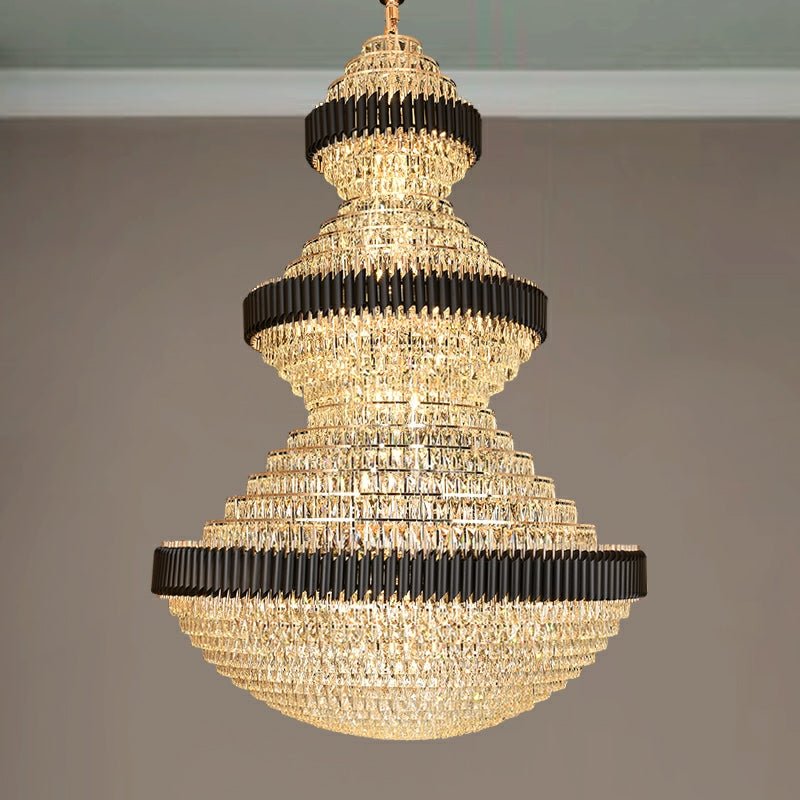 Modern Black Iron Crystal Chandelier For Foyer Staircase Luxurious Design Ceiling Light Fixture - cyranlamps