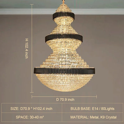 Modern Black Iron Crystal Chandelier For Foyer Staircase Luxurious Design Ceiling Light Fixture - cyranlamps