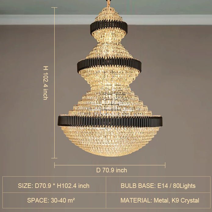 Modern Black Iron Crystal Chandelier For Foyer Staircase Luxurious Design Ceiling Light Fixture - cyranlamps