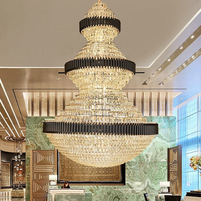 Modern Black Iron Crystal Chandelier For Foyer Staircase Luxurious Design Ceiling Light Fixture - cyranlamps